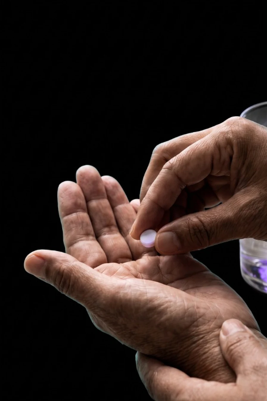 A person placing a tablet into another person's open palm